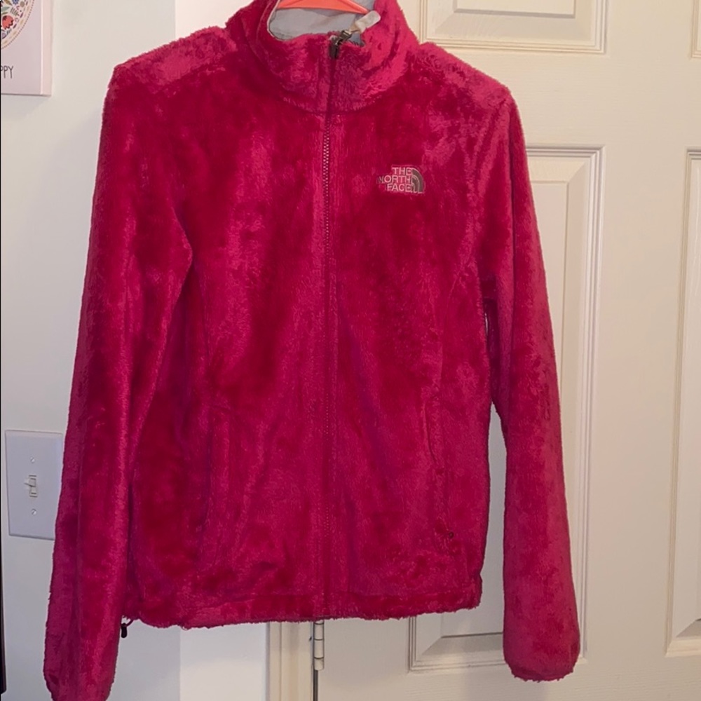 North face pink fuzzy jacket